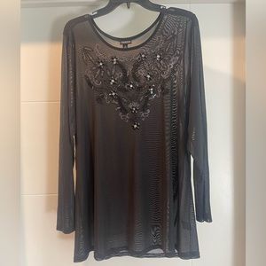Torrid Black Sheer Embroidered Blouse